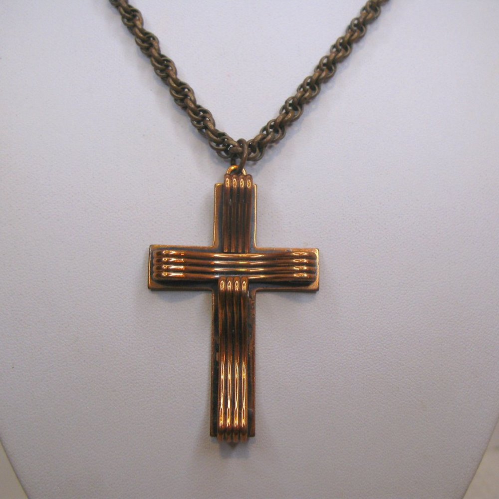Vintage Copper Chunky Cross Necklace 20" L